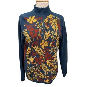 Floral Patterned Women's Sweater - Blue and Yellow